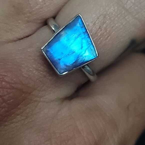 Labradorite and Sterling Silver Ring Size 8.5 Signed NC 925 - Picture 2 of 7